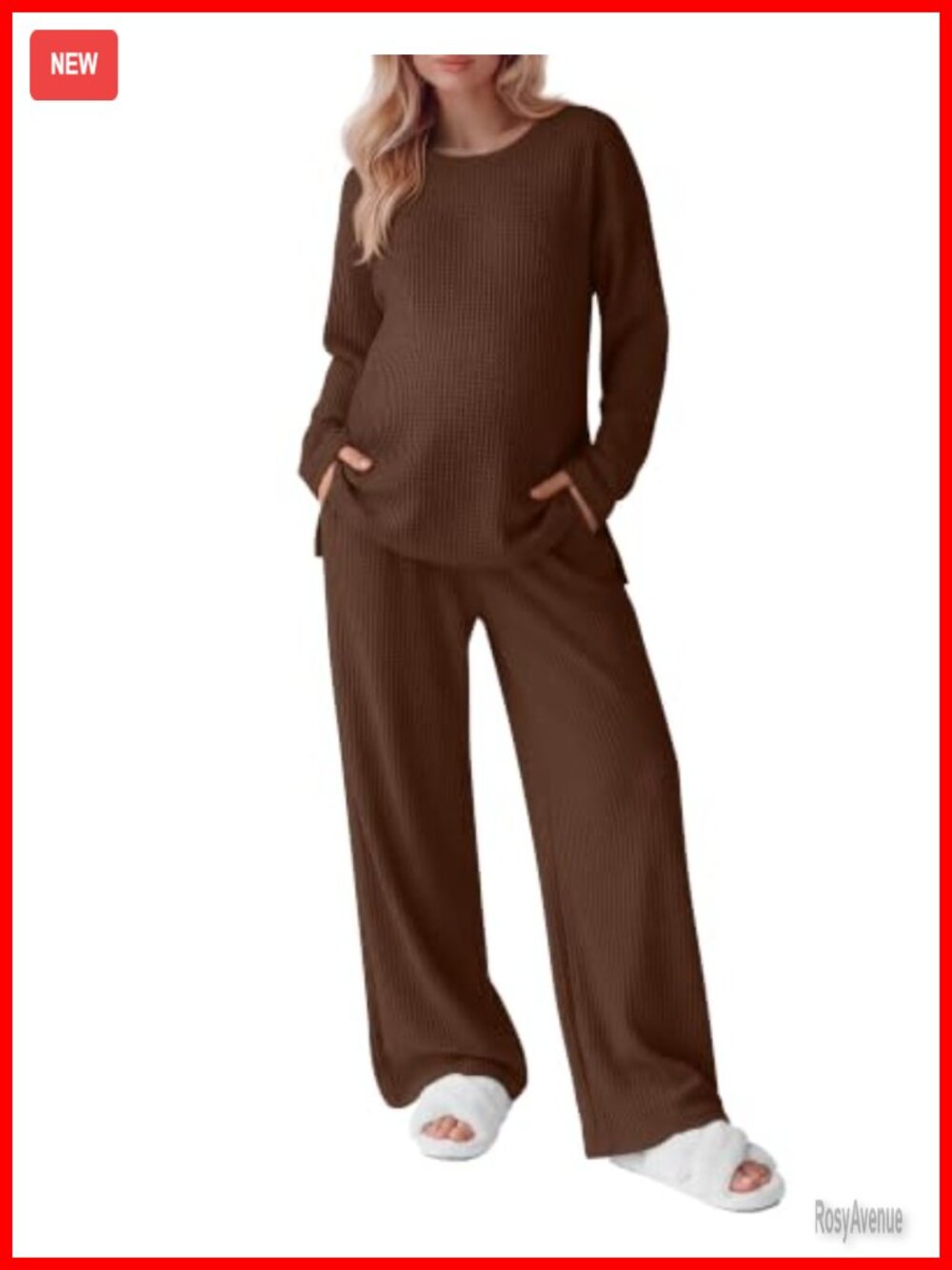 Huukeay Maternity 2 Piece Waffle Knit Lounge Set Oversized Top Pants